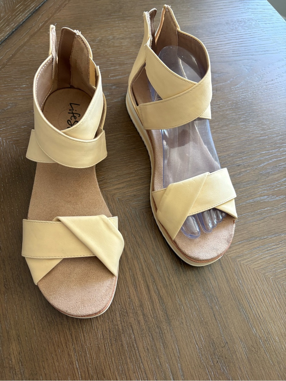 Life Stride Beige Crisscross Ankle Strap Sandals